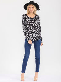 WOMEN'S LONG SLEEVE PRINTED BLOUSE