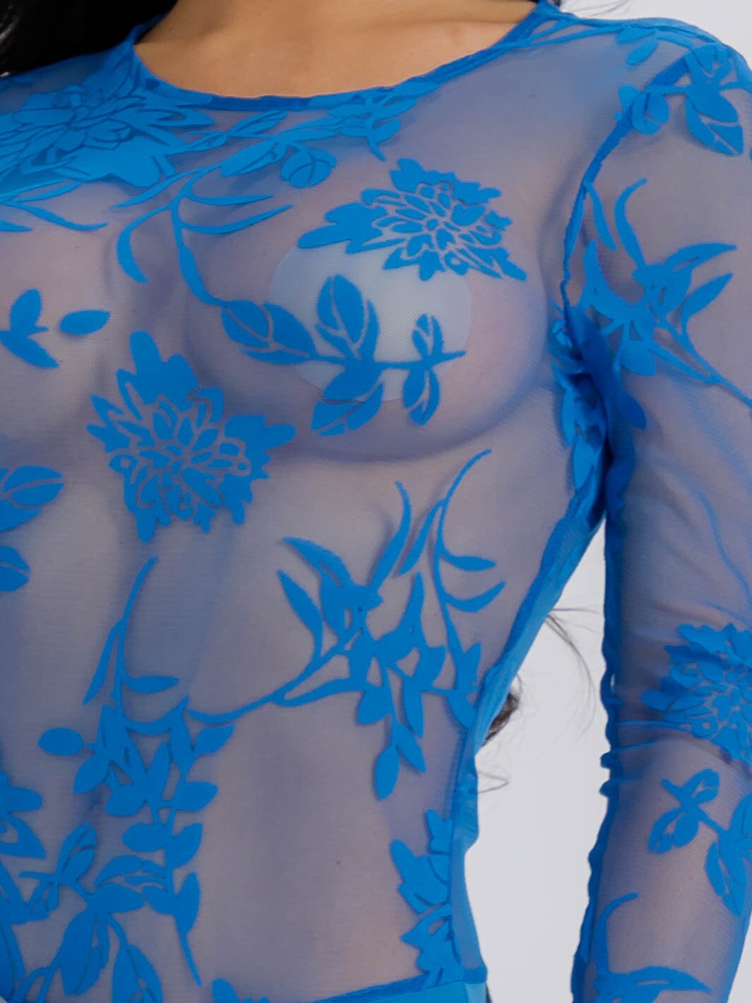 WOMEN'S LONG SLEEVE MESH PRINTED BODYSUIT