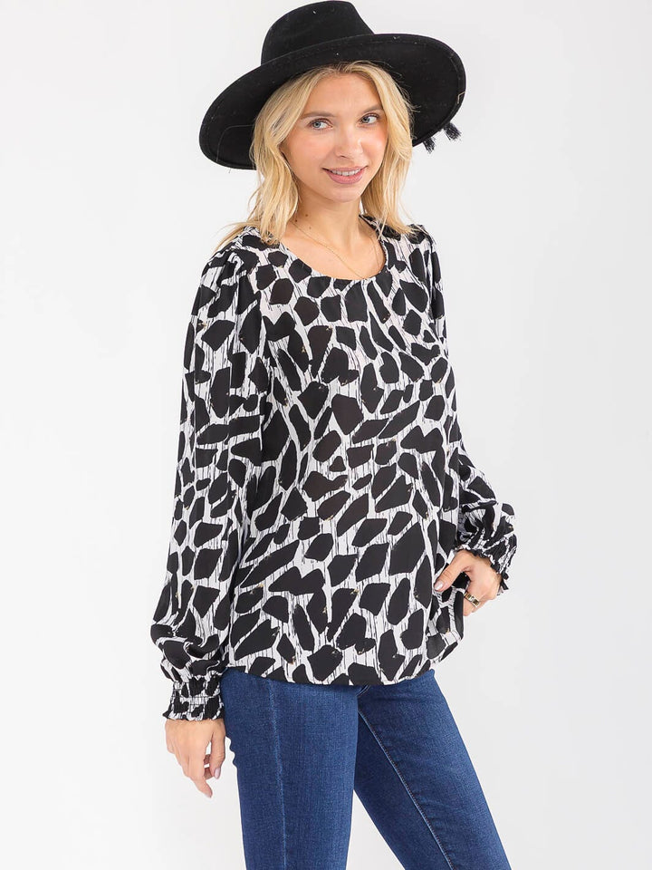 WOMEN'S LONG SLEEVE PRINTED BLOUSE