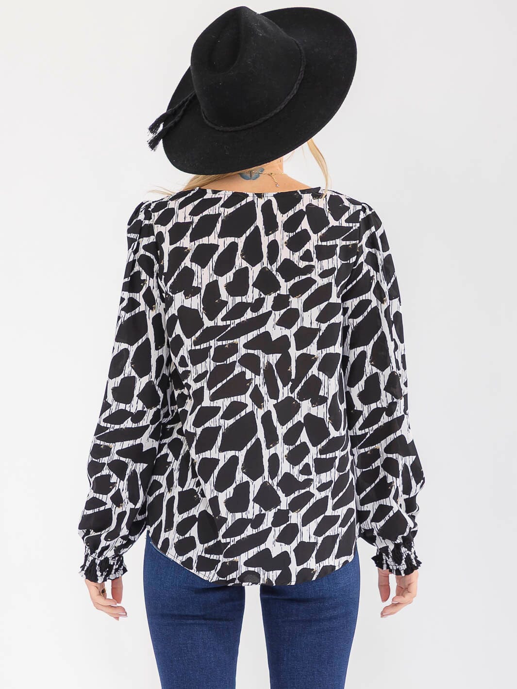 WOMEN'S LONG SLEEVE PRINTED BLOUSE