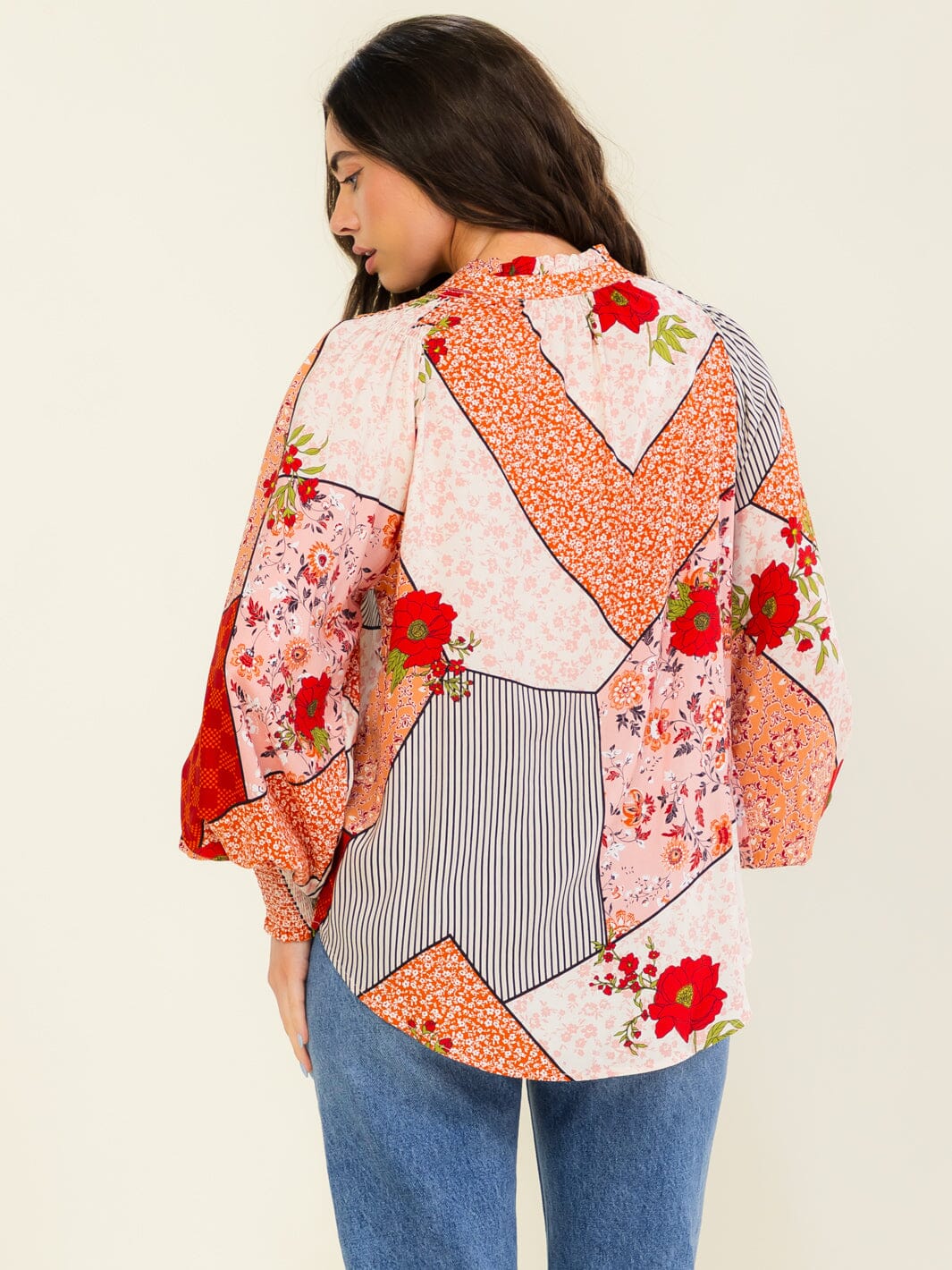 WOMEN'S LONG SLEEVE BUTTON UP MULTI FLORAL BLOUSE