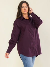 ENTRO WOMEN'S LONG SLEEVE BUTTON UP HIGH-LOW OVERSIZED SHIRT