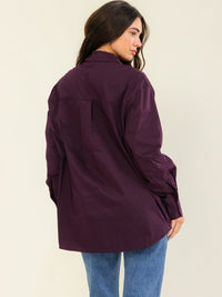 ENTRO WOMEN'S LONG SLEEVE BUTTON UP HIGH-LOW OVERSIZED SHIRT