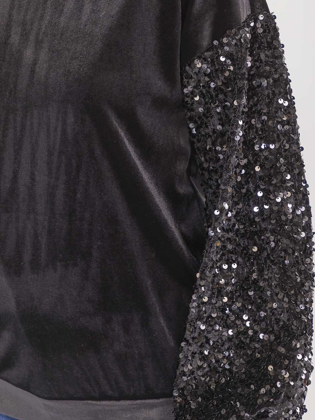 WOMEN'S LONG SEQUINS SLEEVE VELVET BLOUSE
