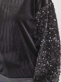 WOMEN'S LONG SEQUINS SLEEVE VELVET BLOUSE