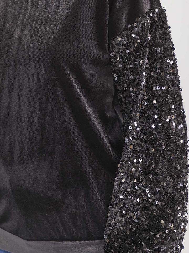 WOMEN'S LONG SEQUINS SLEEVE VELVET BLOUSE