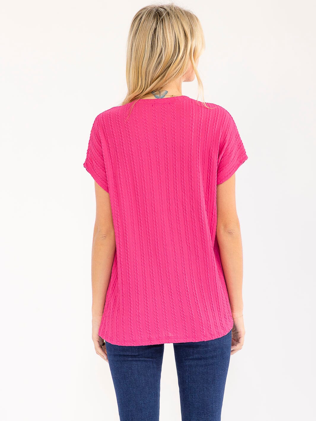 WOMEN'S SHORT SLEEVE FRONT POCKET RIBBED DETAILED BLOUSE