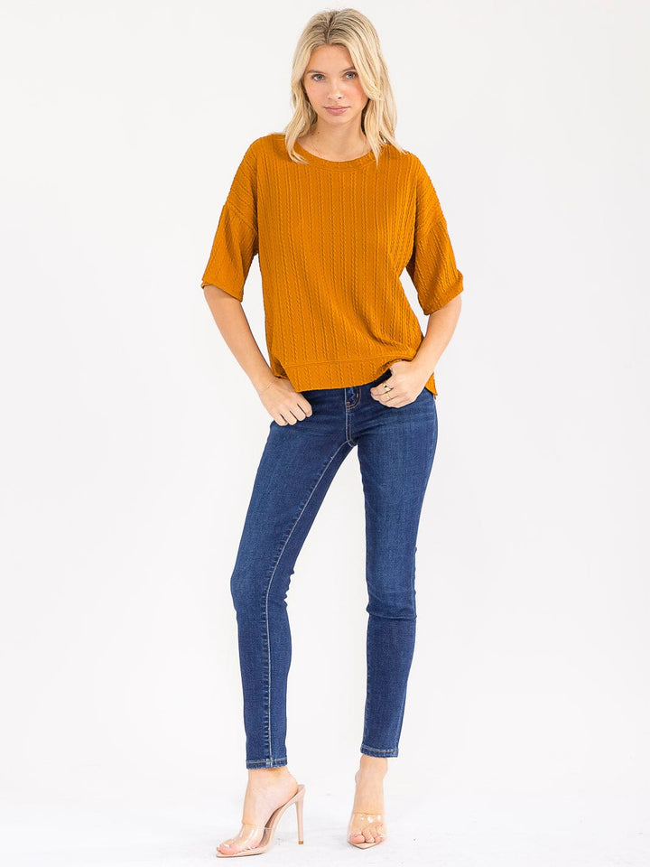 WOMEN'S SHORT SLEEVE RIBBED DETAILED BLOUSE