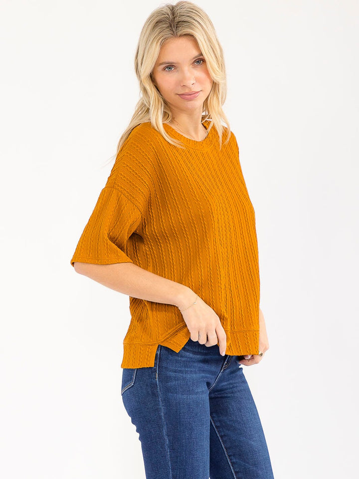 WOMEN'S SHORT SLEEVE RIBBED DETAILED BLOUSE