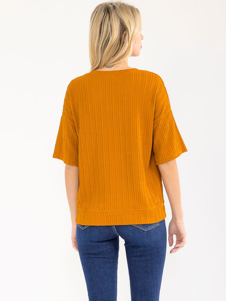 WOMEN'S SHORT SLEEVE RIBBED DETAILED BLOUSE