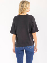 WOMEN'S SHORT SLEEVE RIBBED DETAILED BLOUSE