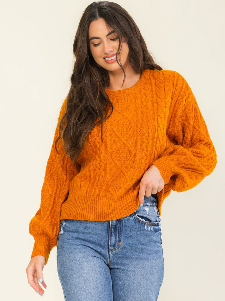 WOMEN'S LONG SLEEVE CABLE KNIT PULLOVER SWEATER