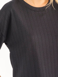 WOMEN'S SHORT SLEEVE RIBBED DETAILED BLOUSE