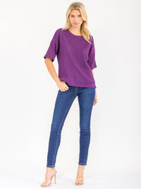 WOMEN'S SHORT SLEEVE RIBBED DETAILED BLOUSE