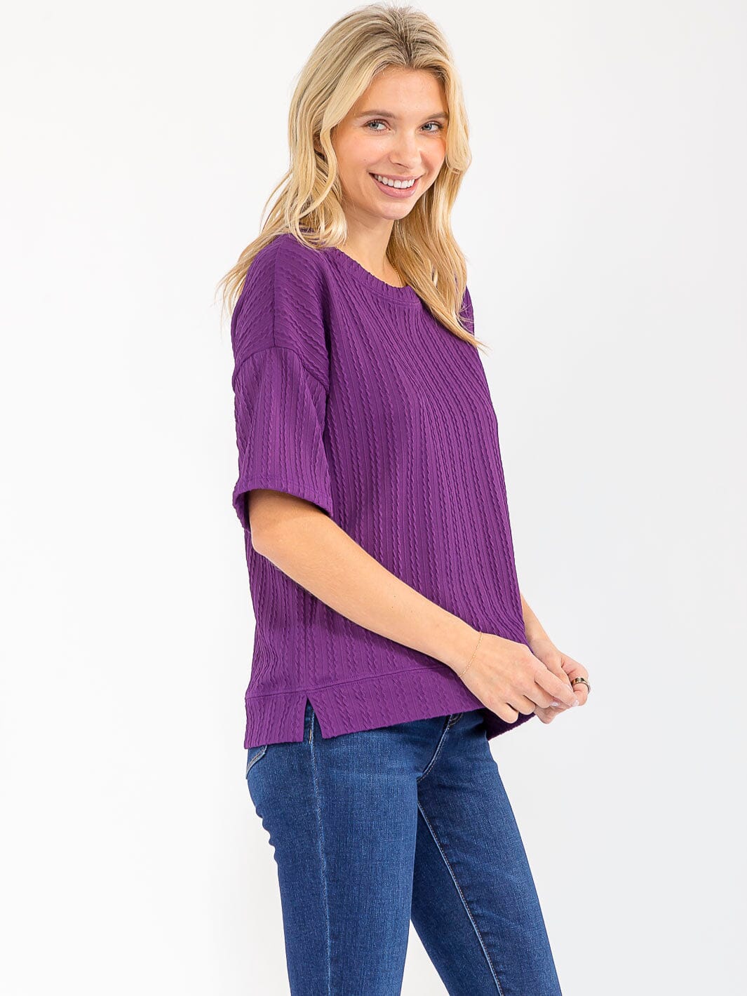 WOMEN'S SHORT SLEEVE RIBBED DETAILED BLOUSE