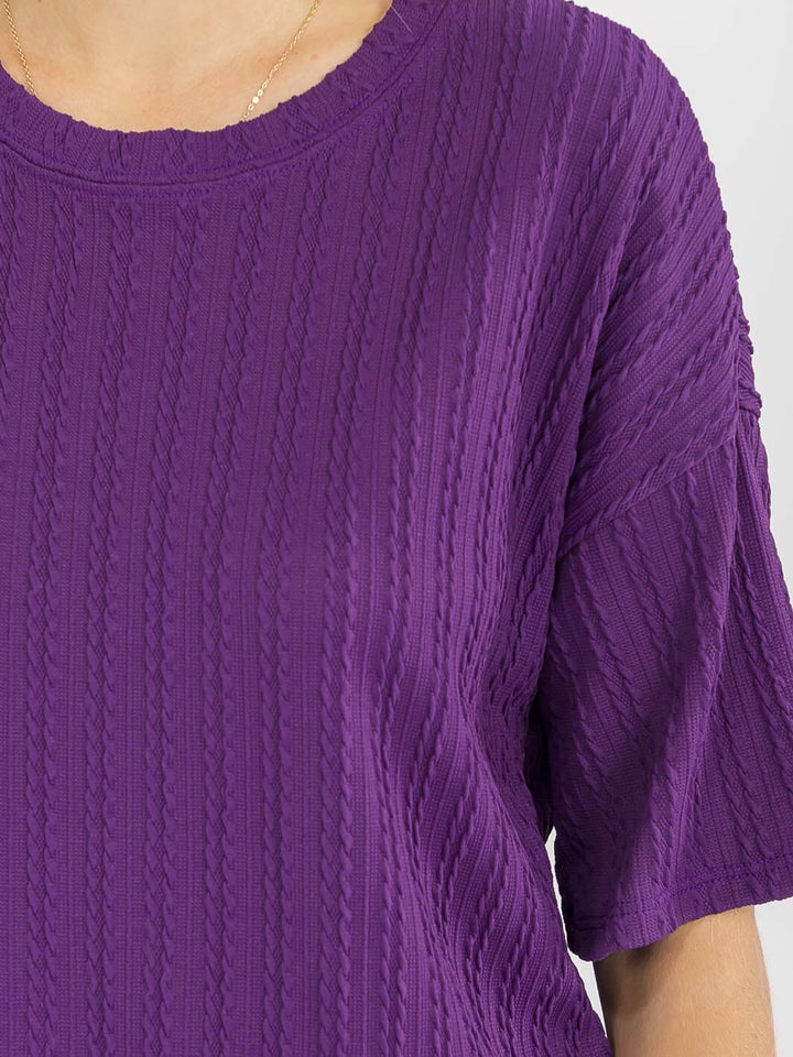 WOMEN'S SHORT SLEEVE RIBBED DETAILED BLOUSE