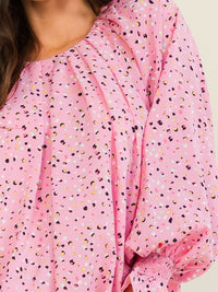 WOMEN'S LONG SLEEVE ELASTIC WAIST MULTI PRINT BLOUSE
