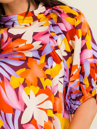 WOMEN'S SHORT SLEEVE MOCK NECK FLORAL PRINT BLOUSE