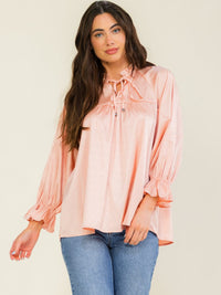 WOMEN'S LONG SLEEVE V-NECK LOOSE FIT SATIN BLOUSE