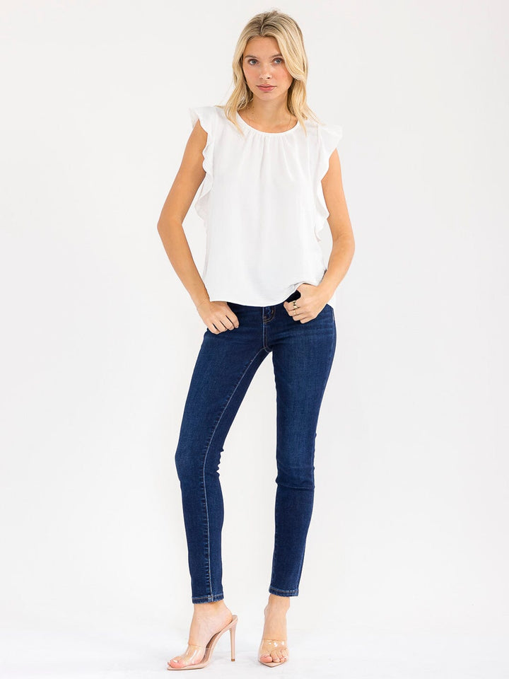 WOMEN'S RUFFLE SLEEVE SOLID LOOSE FIT BLOUSE