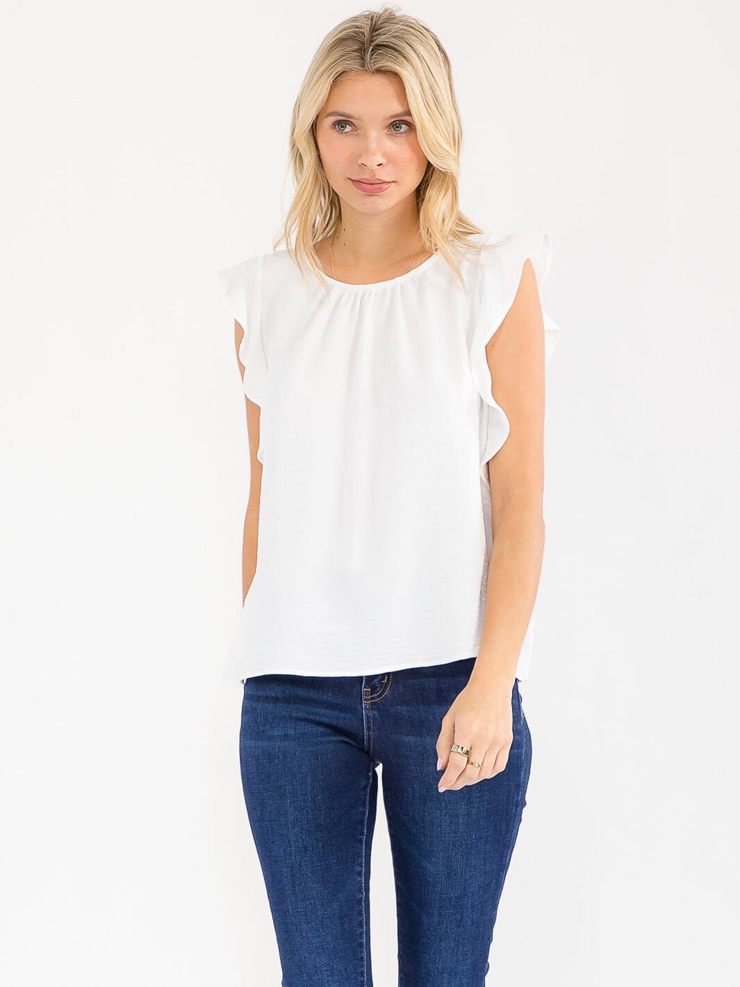 WOMEN'S RUFFLE SLEEVE SOLID LOOSE FIT BLOUSE