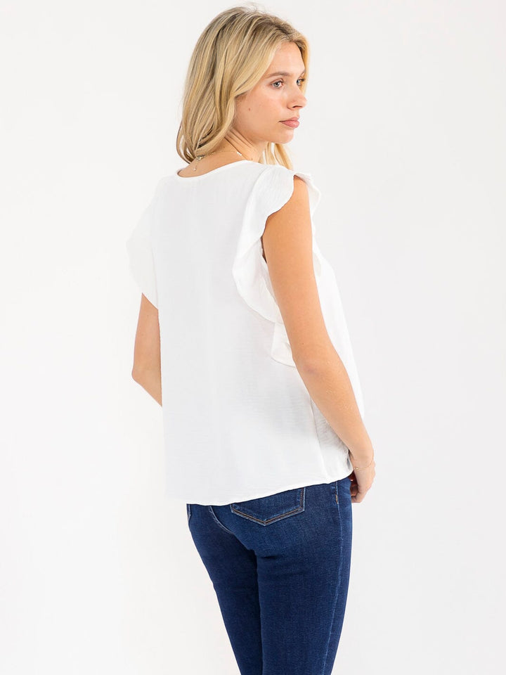 WOMEN'S RUFFLE SLEEVE SOLID LOOSE FIT BLOUSE