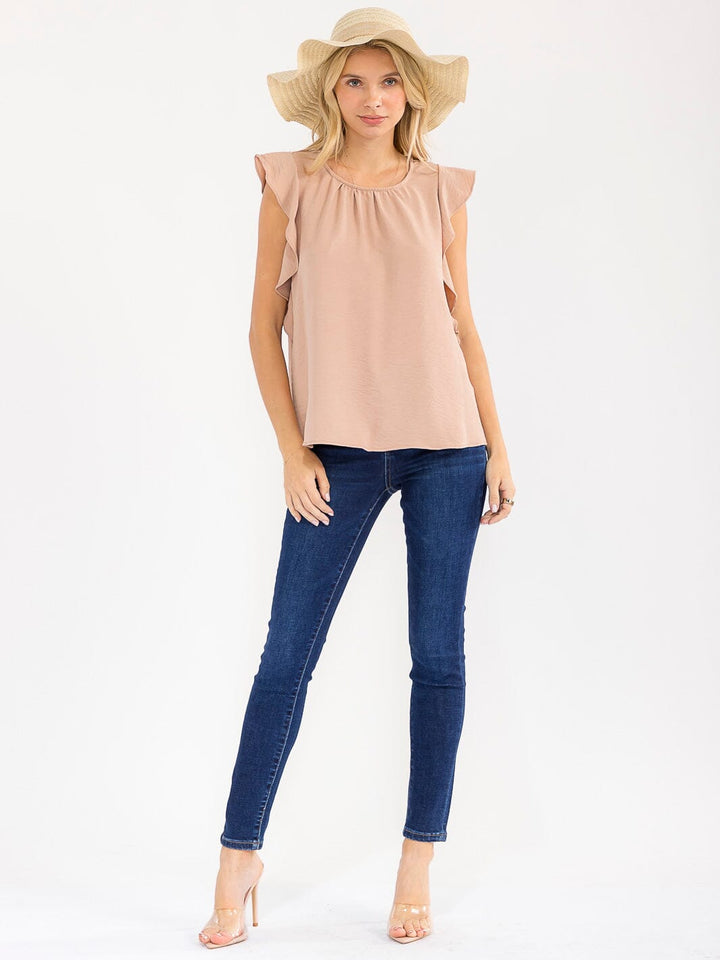 WOMEN'S RUFFLE SLEEVE SOLID LOOSE FIT BLOUSE