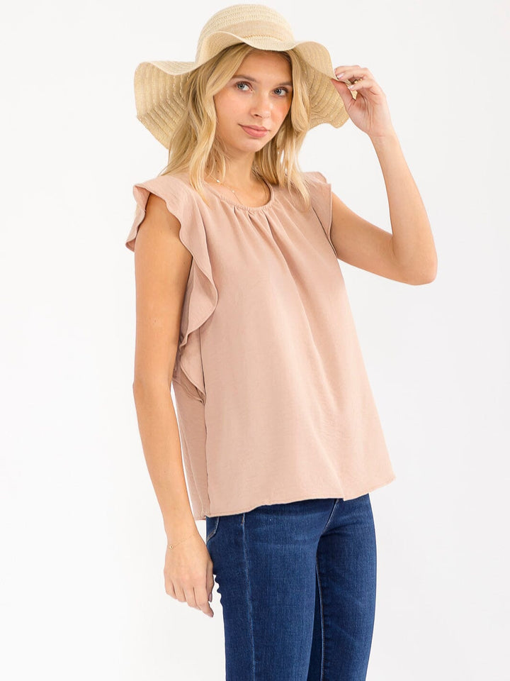 WOMEN'S RUFFLE SLEEVE SOLID LOOSE FIT BLOUSE