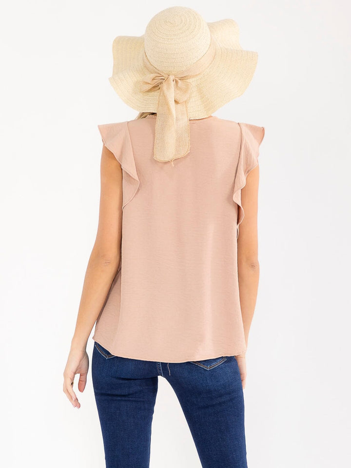 WOMEN'S RUFFLE SLEEVE SOLID LOOSE FIT BLOUSE