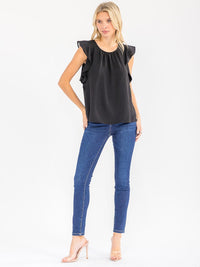 WOMEN'S RUFFLE SLEEVE SOLID LOOSE FIT BLOUSE