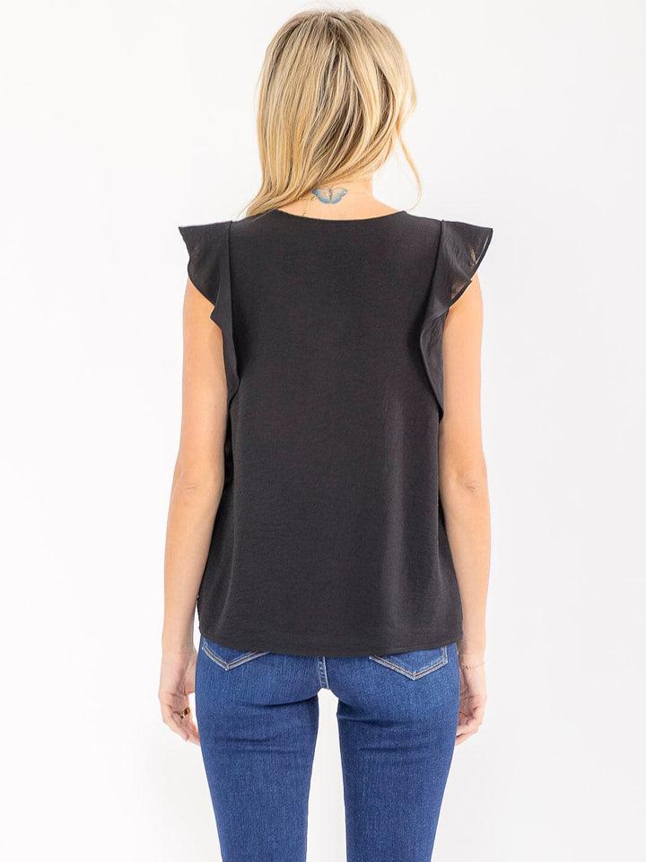 WOMEN'S RUFFLE SLEEVE SOLID LOOSE FIT BLOUSE