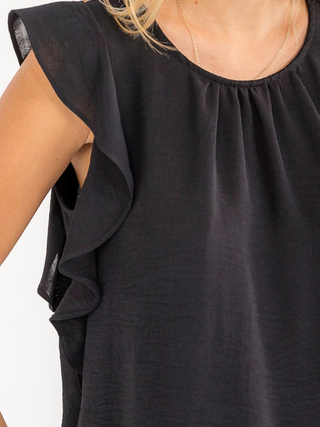 WOMEN'S RUFFLE SLEEVE SOLID LOOSE FIT BLOUSE