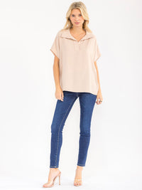 WOMEN'S SHORT SLEEVE V-NECK SOLID BLOUSE