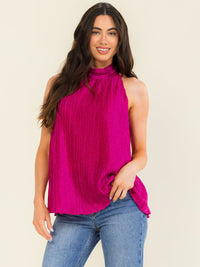 ENTRO WOMEN'S SLEEVELESS HALTER NECK PLEATED DETAILED BLOUSE