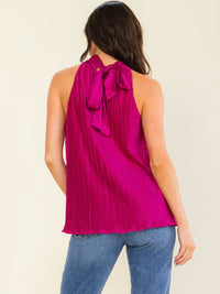 ENTRO WOMEN'S SLEEVELESS HALTER NECK PLEATED DETAILED BLOUSE