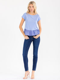WOMEN'S SHORT SLEEVE RUFFLE BOTTOM HEM TOP
