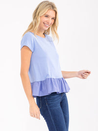WOMEN'S SHORT SLEEVE RUFFLE BOTTOM HEM TOP