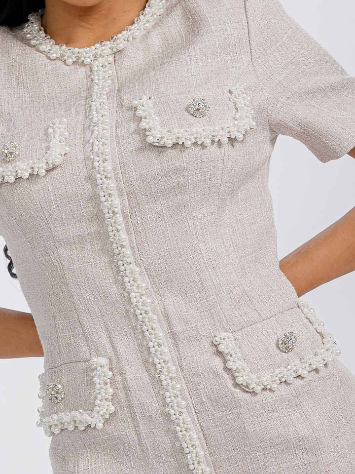 WOMEN'S SHORT SLEEVE ZIPPER CLOSURE FRONT POCKETS MINI DRESS