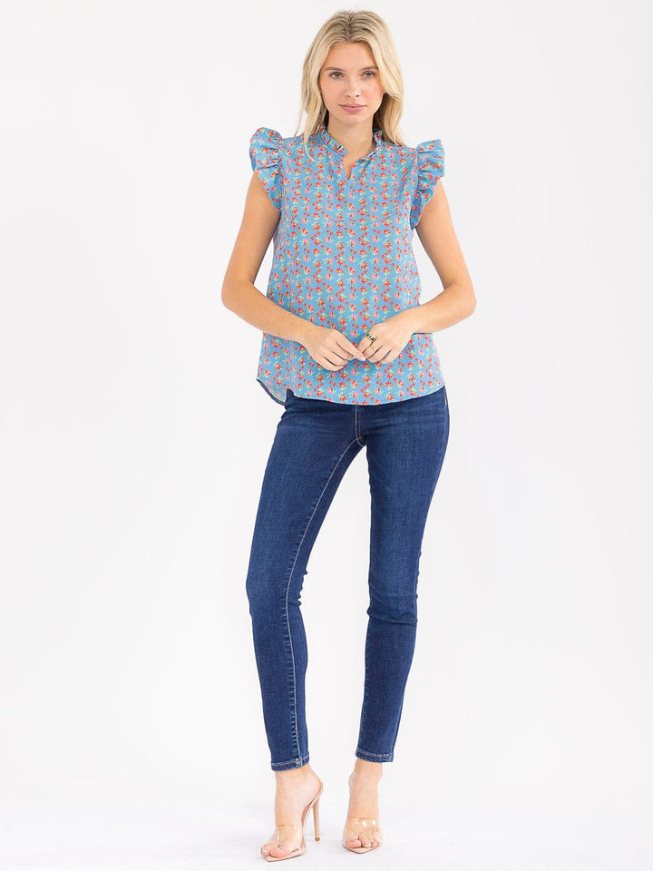 WOMEN'S SHORT SLEEVE V-NECK LOOSE FIT FLORAL TOP