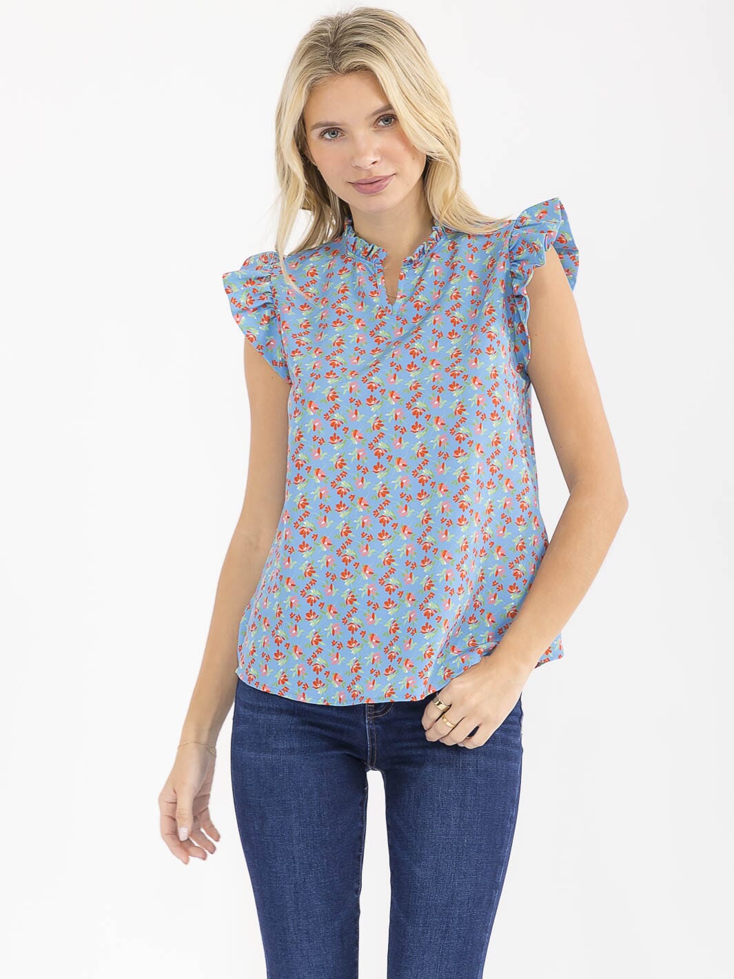 WOMEN'S SHORT SLEEVE V-NECK LOOSE FIT FLORAL TOP