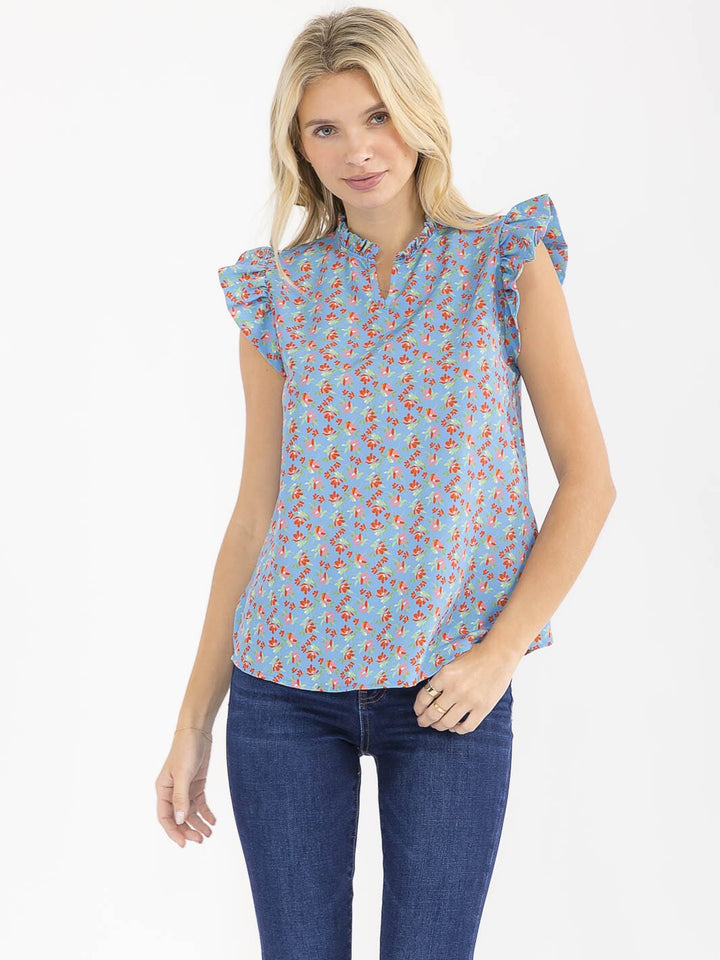 WOMEN'S SHORT SLEEVE V-NECK LOOSE FIT FLORAL TOP