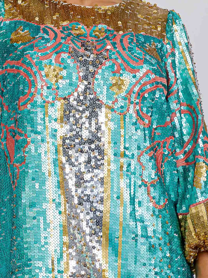 WOMEN'S LONG SLEEVE SEQUINS COLORBLOCK TUNIC MINI DRESS