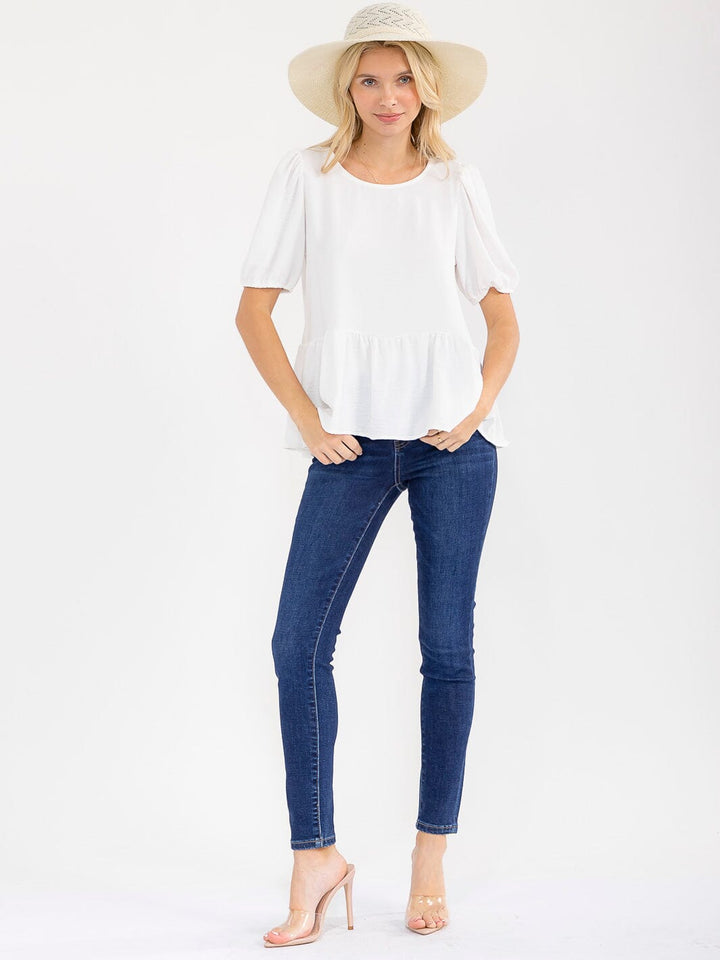 WOMEN'S SHORT SLEEVE RUFFLE BOTTOM HEM TOP