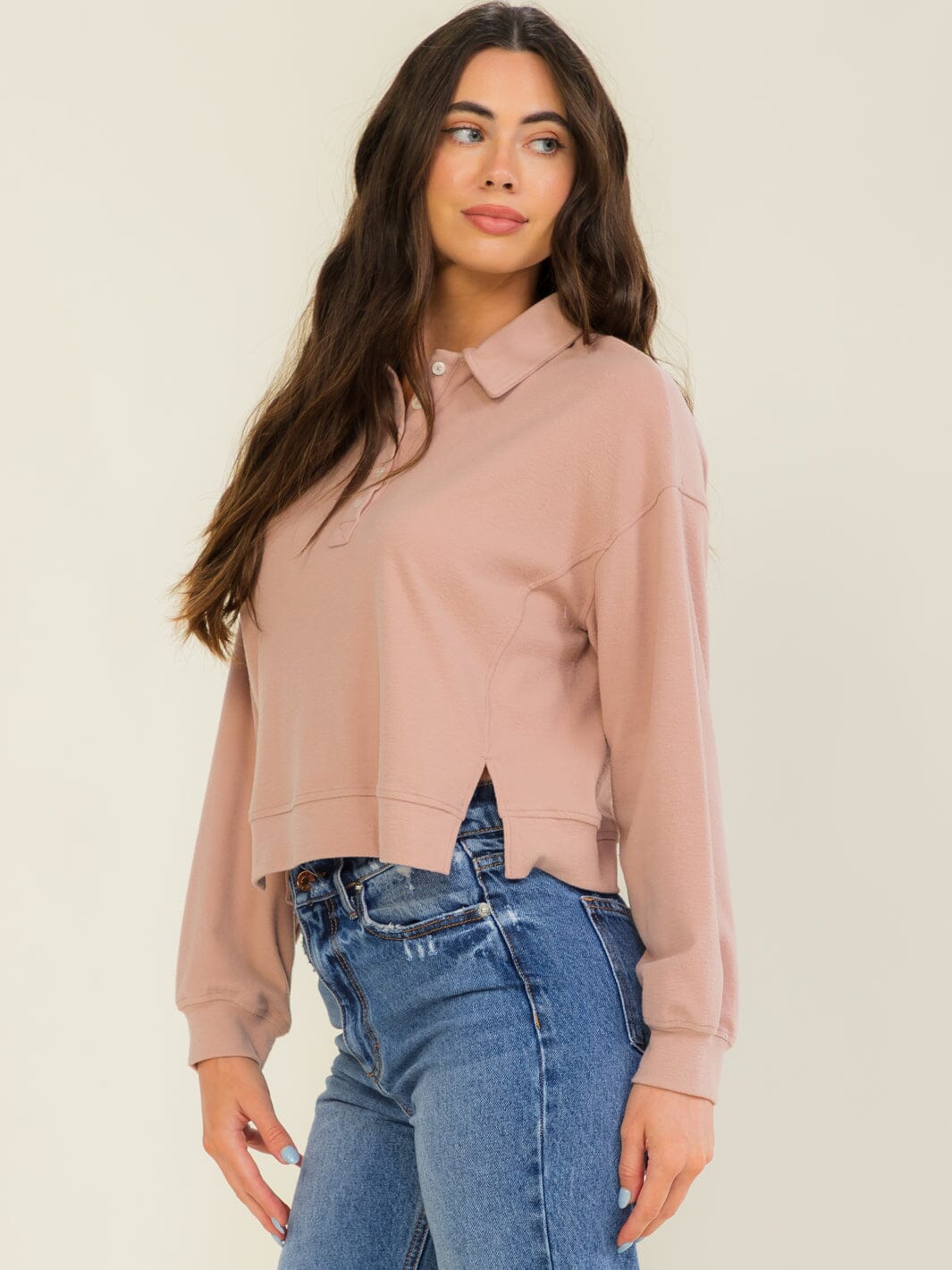 WOMEN'S LONG SLEEVE BUTTON UP TOP