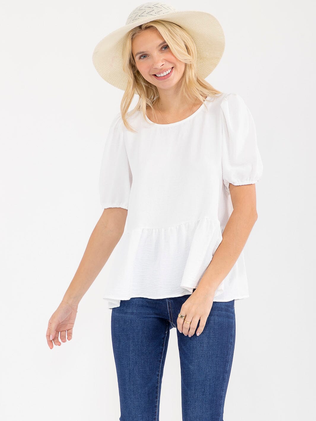 WOMEN'S SHORT SLEEVE RUFFLE BOTTOM HEM TOP