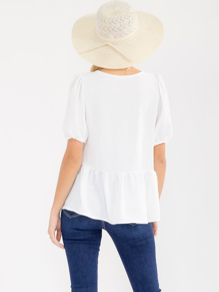 WOMEN'S SHORT SLEEVE RUFFLE BOTTOM HEM TOP