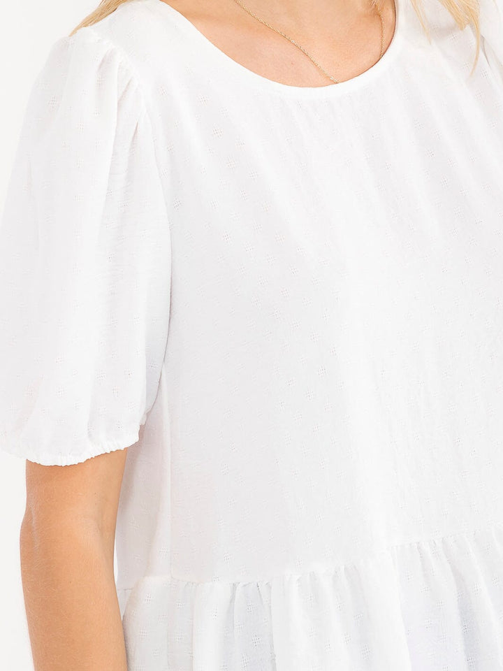 WOMEN'S SHORT SLEEVE RUFFLE BOTTOM HEM TOP