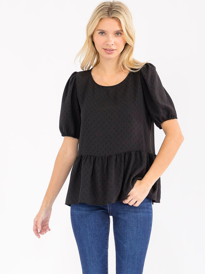 WOMEN'S SHORT SLEEVE RUFFLE BOTTOM HEM TOP