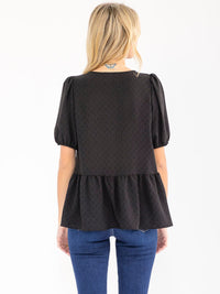 WOMEN'S SHORT SLEEVE RUFFLE BOTTOM HEM TOP