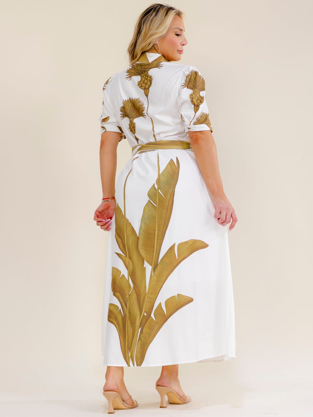 PLUS SIZE SHORT SLEEVE BUTTON UP BELTED MULTI PRINT MAXI DRESS